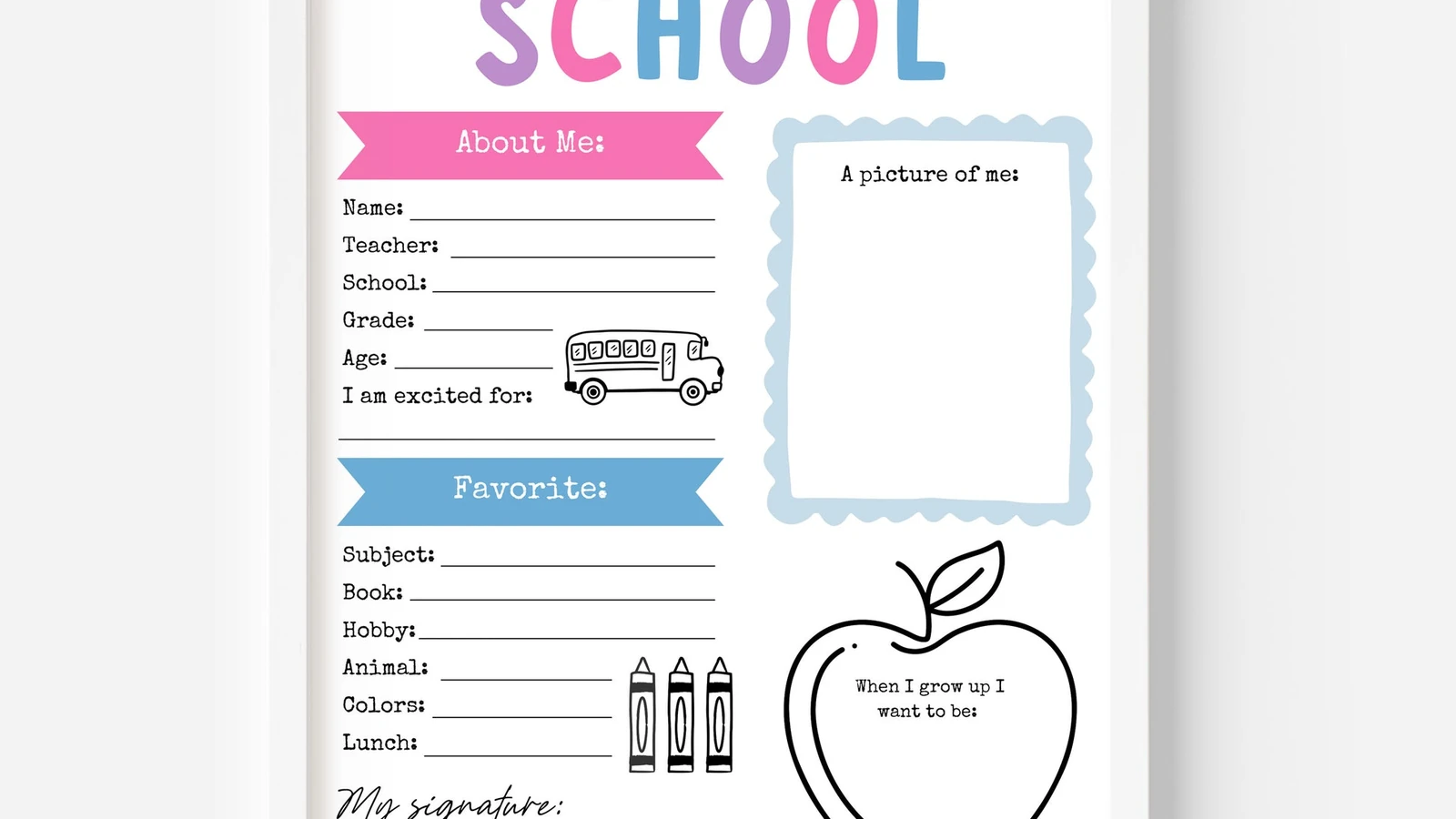 Free Printable First Day of School Interview and Drawing Sheet for Kids
